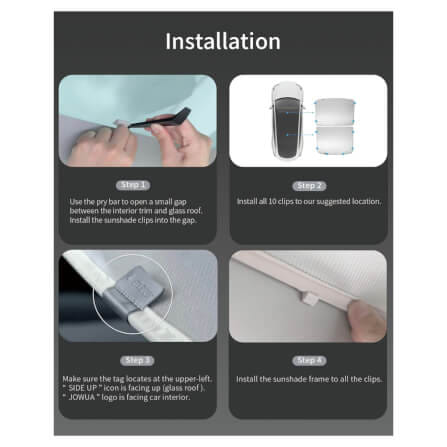 ม่านบังแดดหลังคา JOWUA GLASS ROOF SUNSHADE สำหรับ MODEL Y JUNIPER 2025 สีดำ_6